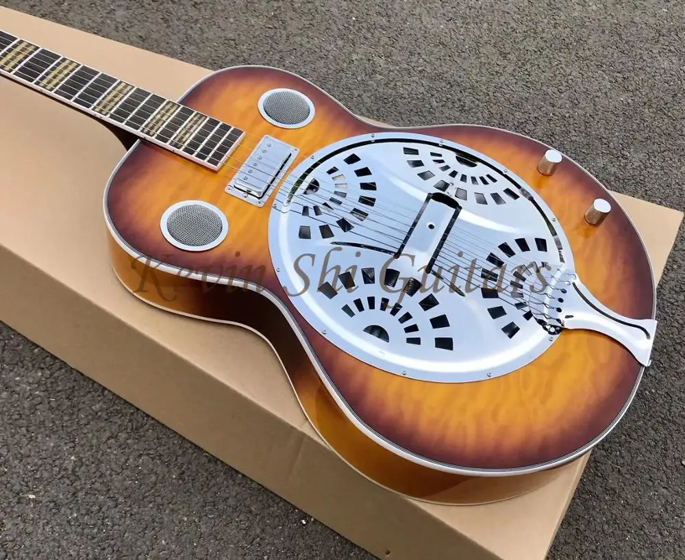 Винтажная хромированная металлическая мини гитара Sunburst Hofner резонаторная