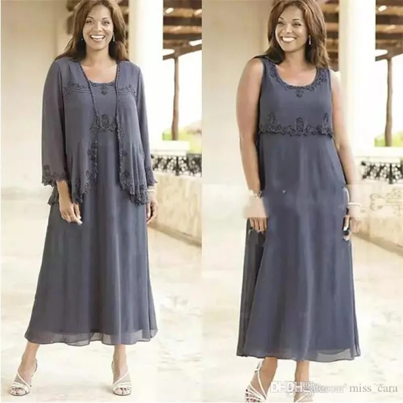 Размера плюс жениха Вечерние платья Чай Длина 2019 Серый шифон платье для матери