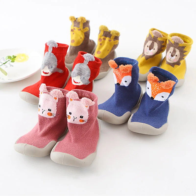 

Baby First Shoes Mixed Colors Walker Boys Girls Kids Rubber Soft Sole Floor Shoes Knit Booties Anti-Slip Baby Cartoon Shoes