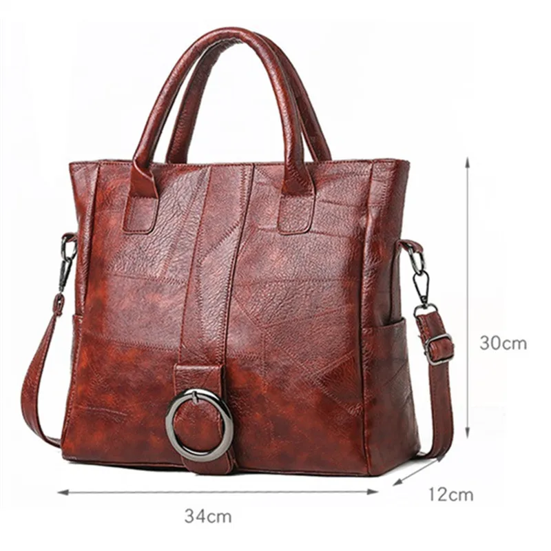 

2021 New Soft Leather Brown Women's Handbag Female Shopping Travel Tote Bag Stitching Fashion Shoulder Messenger Bag Female Bag