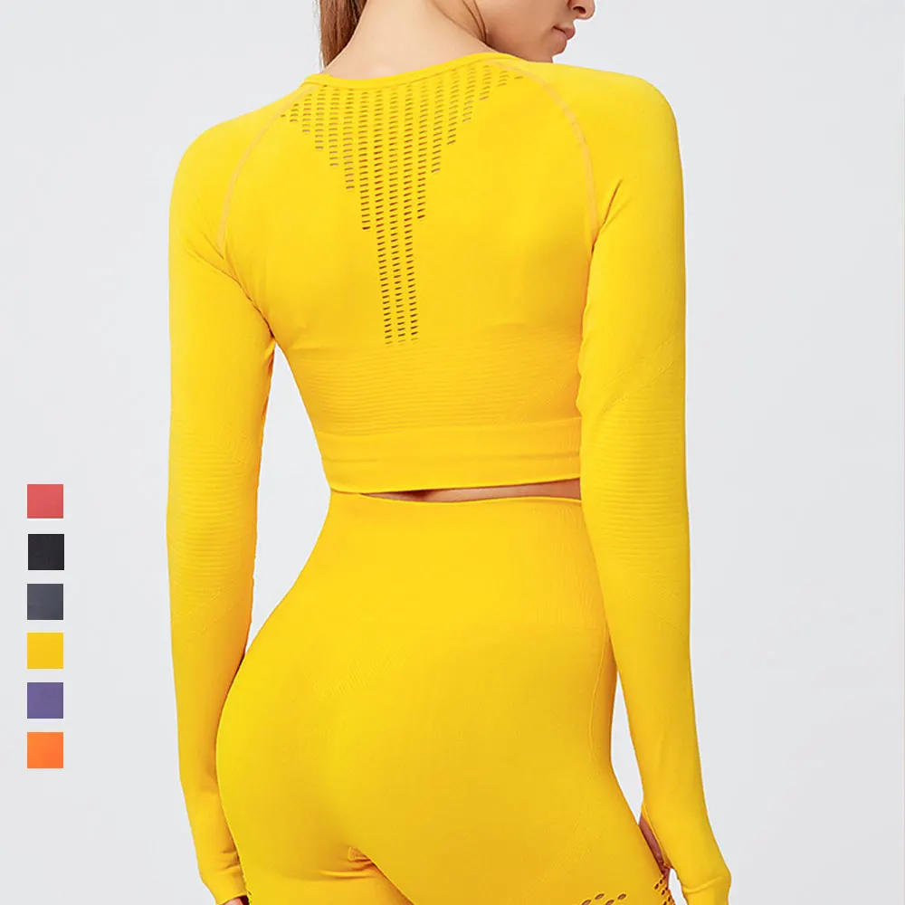 

6 Цвет брюки для занятий спортом, куртка плотно прилегающий фитнес-быстросохнущего одежда пупка с длинным рукавом Йога футболки тренировоч...