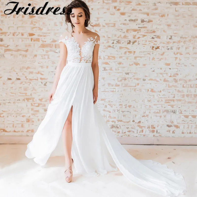 

Sherr Scoop Boho Wedding Dresses 2021 Elegant Applique Lace Bohemia Wedding Gowns for Bride Chiffon Robe de mariee