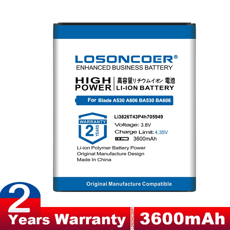 LOSONCOER 3400mAh Li3826T43P4h705949 батарея для ZTE Blade A530 A606 BA530 BA606 + номер отслеживания в