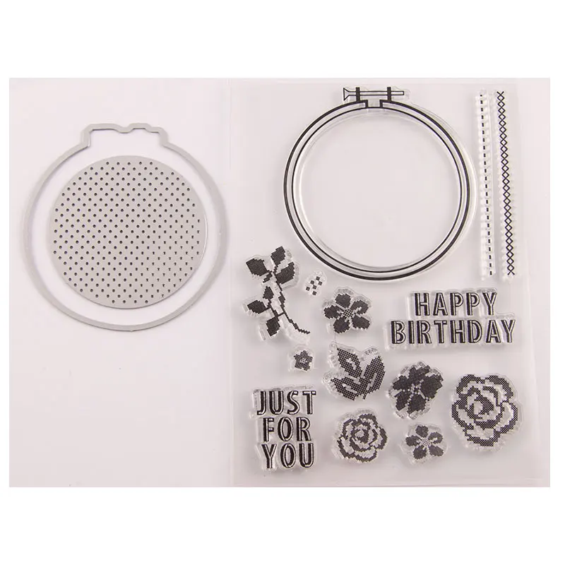 

Cutting Dies With Clear Stamp Of Cross stitch Peony Line Handbooking Set dIY Scrapbooking Paper Embossing Stencil Painting Seal