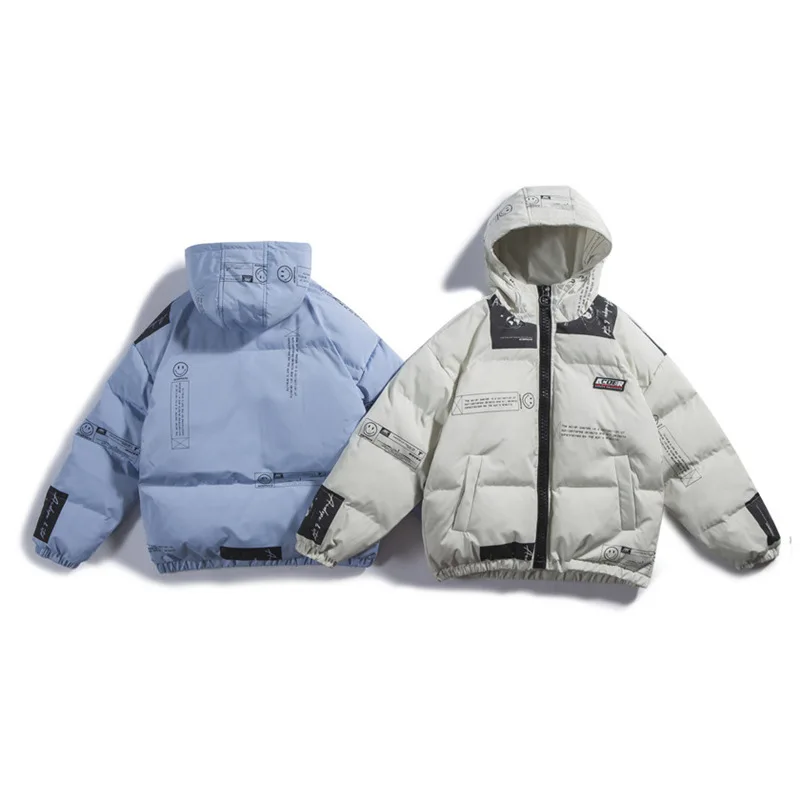 Мужские зимние куртки и пальто в уличном стиле с принтом смайлика для перевозки