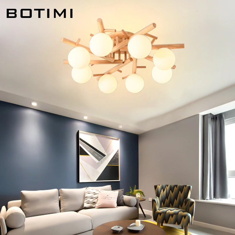 BOTIMI японские потолочные светильники из натурального дерева для гостиной круглые