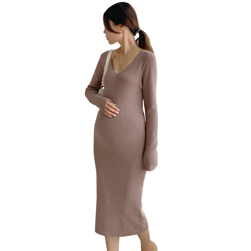 Трикотажное платье-свитер для беременных Сексуальное Женское осенне-зимнее