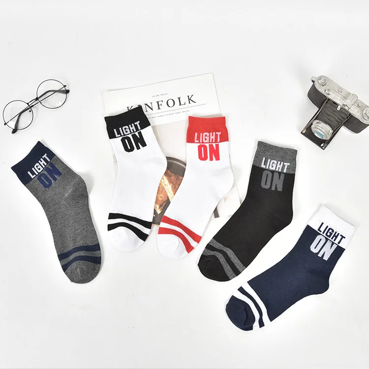 2 пары мужских спортивных Хлопковых Носков с буквенным принтом двухполосные