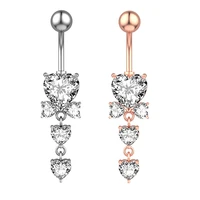 1pc surgical steel crystal zircon flower heart leaf bow knot dangle button navel piercing ring belly ring body jewelry