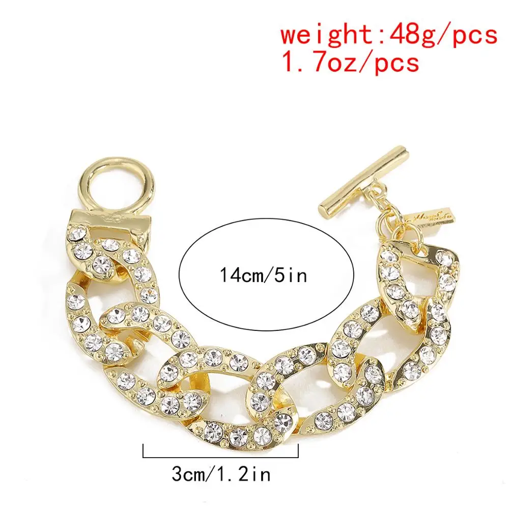 

Hip Hop Luxury Cuban Full Crystal Chain Bracelet Women Men Vintage Iced Out Paved Rhinestone Chunky Bangle Charm Hand Jewelry