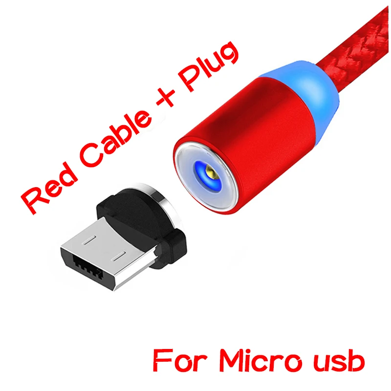 Магнитный usb-кабель для быстрой зарядки, магнитный кабель типа C для зарядки и передачи данных, шнур для мобильного телефона, 1 м, 2 м, кабель Microusb type-C для iPhone - Цвет: Red micro usb