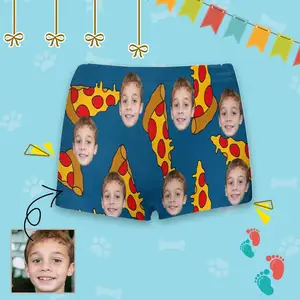 Custom Face Pizza Blue Kid's Boxer Briefs All Over Print Personalized Design Summer Gifts Children Cotton Casual Underwear