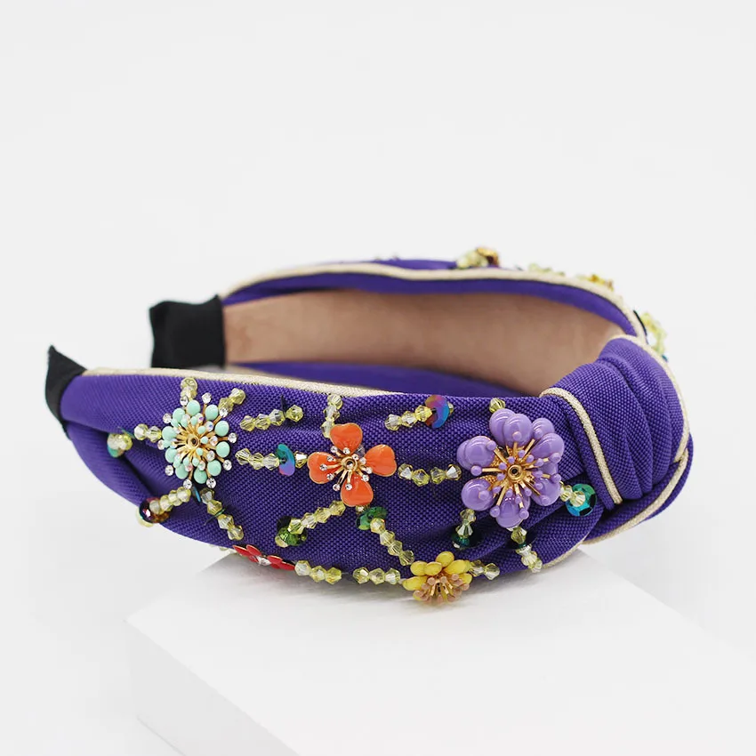 

Bohemia Crystal Flower Hairbands Colorful Head Bands Wide Headband Rhinestone Shiny Hair Hoop Bezel for Women Hair Accessories