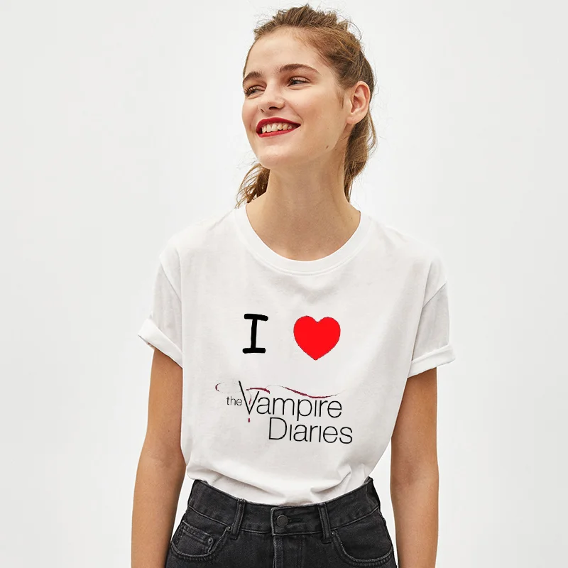 

The Vampire Diaries Teenager Girls O Neck Short Sleeve Tee Shirts Summer Fashion Tshirts Women Harajuku T-shirt O-neck Tees Tops