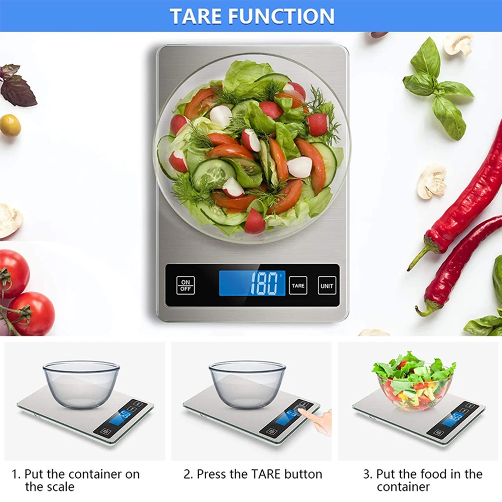 

10/5/3Kg OZ/ML/G Kitchen Scale Stainless Steel Weighing Scale Food Diet Postal Balance Measuring Tool LCD Electronic Scales