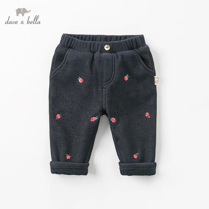 DB11975 dave bella/зимние модные штаны с цветочными карманами для маленьких девочек