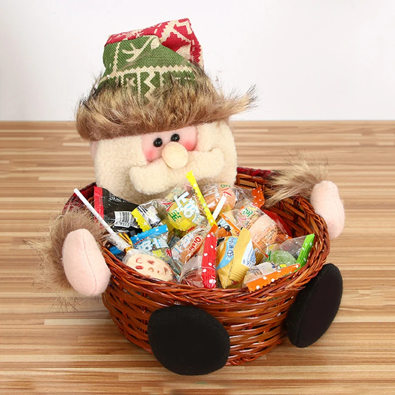 

Christmas Candy Wicker Basket Elk Snowman Fruit Holder Christmas Decorations Santa Claus Food Rack Home Xmas Decor Accessories