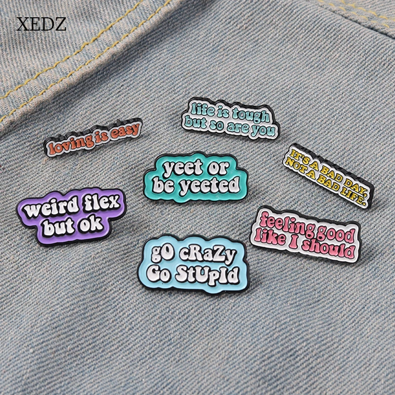 

XEDZ Cartoon Rainbow Color English Short Slogan Enamel Brooch Punk Cute I Lost My Mind/Go Crazy Badge Jewelry Accessories Gifts