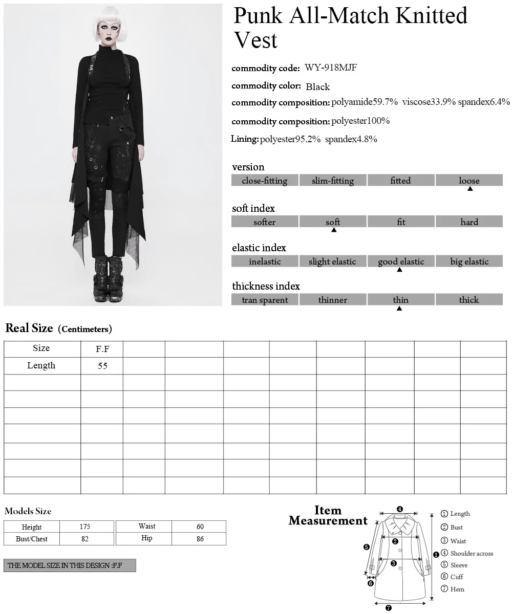 

Punk Rave Fashion All-Match Knitted with Net Cloth Black Casual Women Capes Shawl Coat Gothic