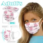 Маска для лица одноразовая женская с цветочным принтом, маска для лица мультяшная для взрослых, модная маска для Хэллоуина