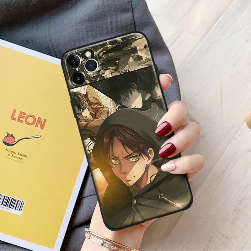 eren jaeger attack on titan manga silicone phone case for iphone se 6 6s 7 8 plus x xr xs 11 12 mini pro max glass cover shell free global shipping