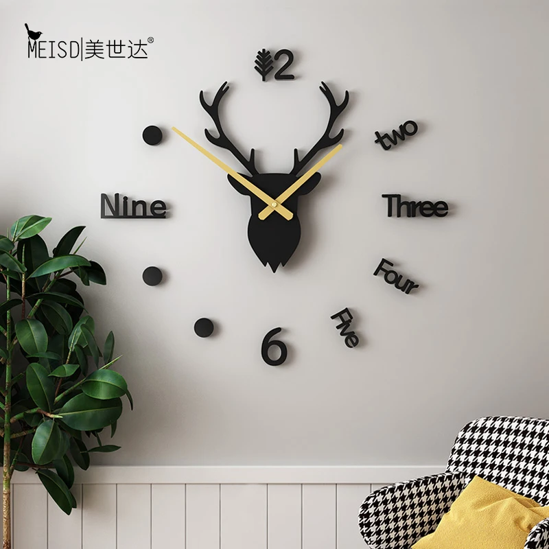 

Deer Silent Acrylic Large Decorative Numbers DIY Wall Clock Modern Design Living Room Home Christmas Decoration Watch Stickers