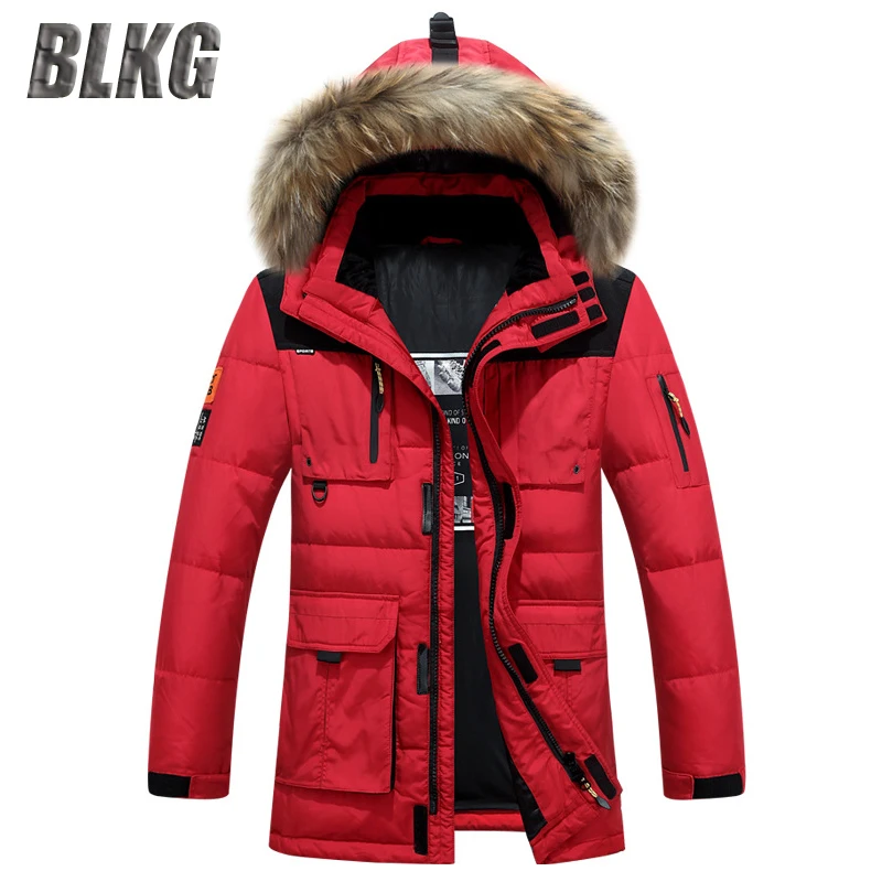 -20 градусов пуховые парки мужская куртка Белые на утином пуху пальто средней