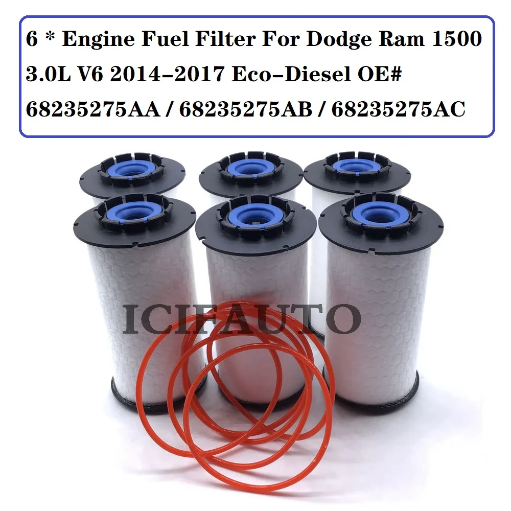 

Топливный фильтр двигателя 2/4/5/6/8/10 шт. для Dodge Ram 1500 3.0L V6 2014-2017 Eco-Diesel OE # 68235275 АА / 68235275 АБ / 68235275 АК