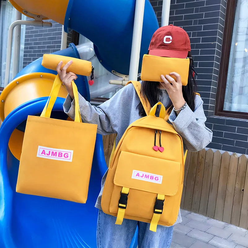 

4 set Women Backpack soild color Canvas Suitable for Teenger Girls School Backpack Set Women Bookbags Large Travel bags