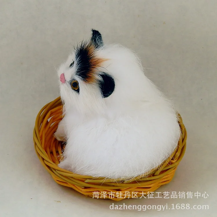 Simulation of Animal Lying Cat Distribution Manual Preparation Blue Basket Plush Toys Gift Furnishings |