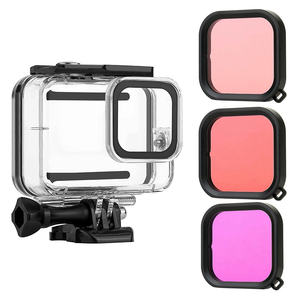 

Action Camera Waterproof Case + 3pcs Filters(Red/Purple/Pink) Set Underwater 45M for GoPro Hero 8 Sports Camera Accessories