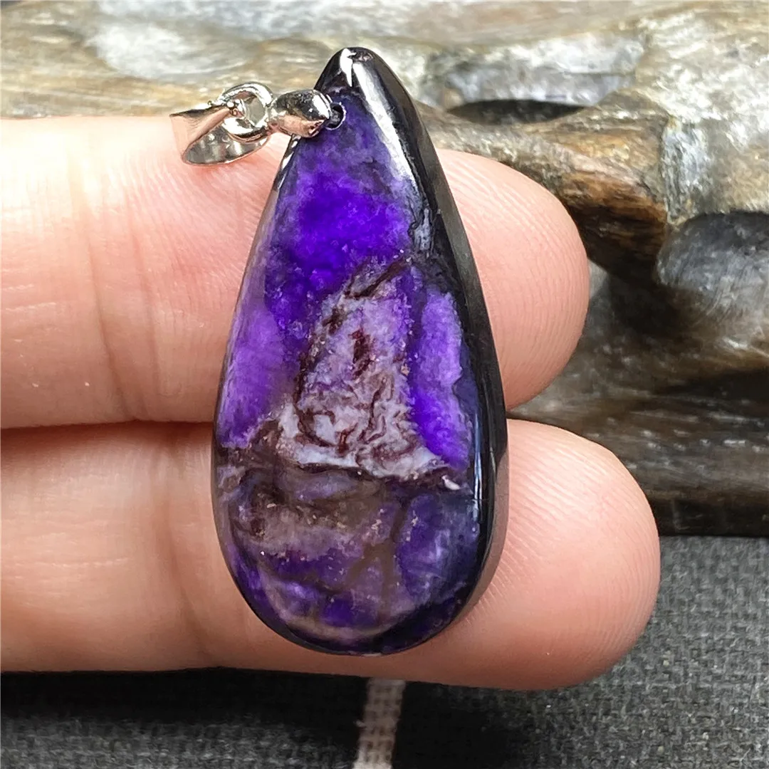 

Natural Royal Purple Sugilite Crystal Pendant Jewelry For Women Man Luck Healing 29x15x5mm Beads Silver Anticancer Stone AAAAA