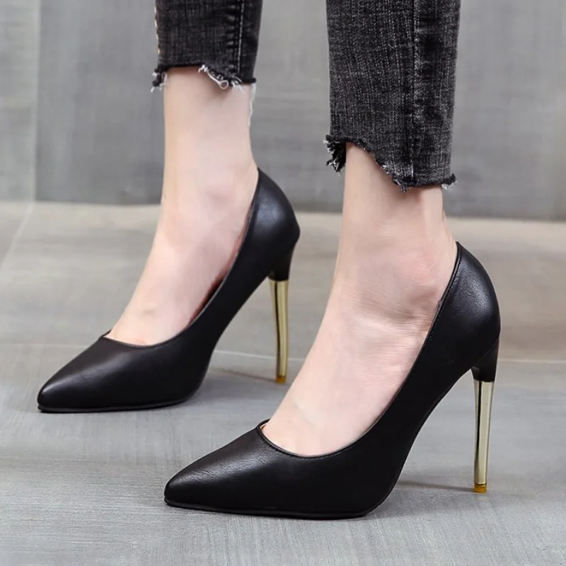 

White Round Head High Heels Thin Heels Elegant Single Shoes Sexy Pumps Professional Women's Shoes Large Size Work Shoes 41,42,43