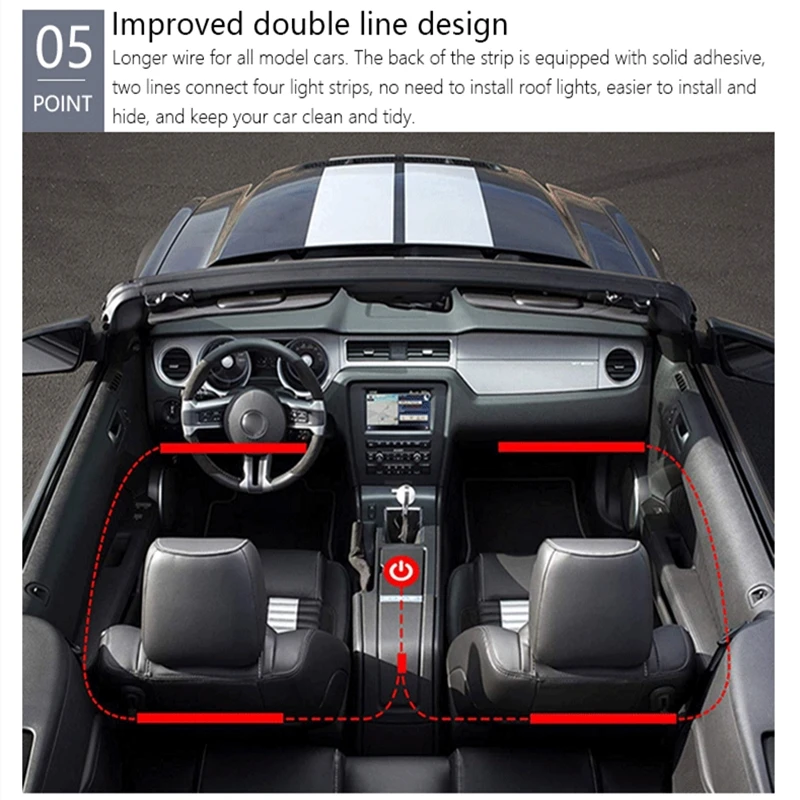 

New Car 48 LED Foot Light Ambient Lamp Light Flexible Strip LED USB APP Control Led Neon Light RGB Music Control Multiple Modes