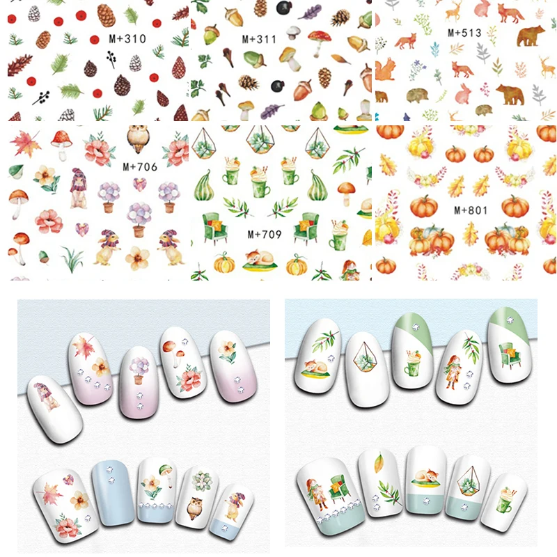 Красочные переводные наклейки цветы кленовые листья для ногтей смешанные узоры
