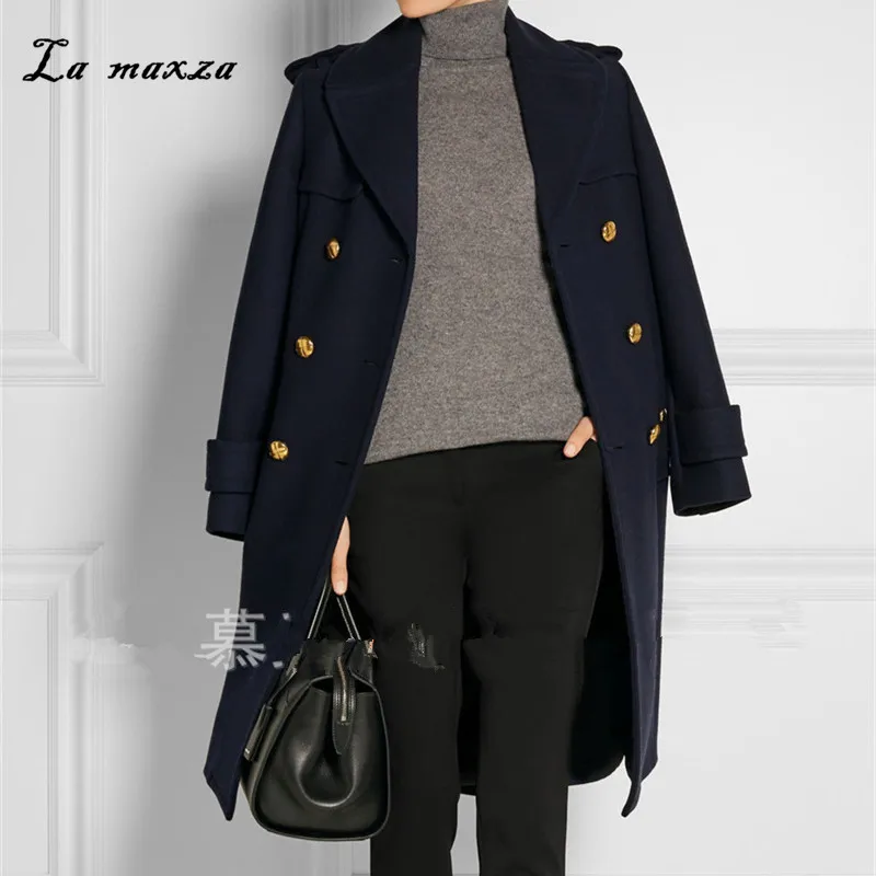

2019 Elegant Winter Women Wool Long Coat Korean Style Office Fashion Streetwear Pockets Coat Oversize