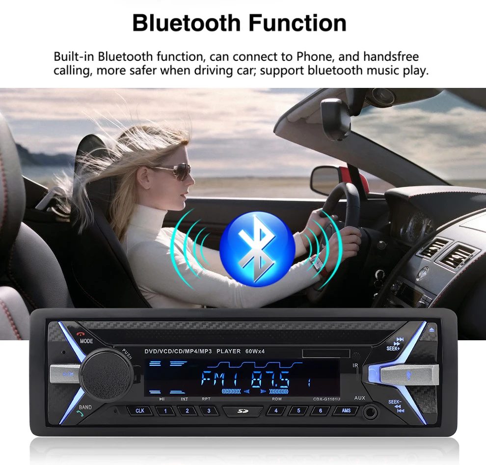 

Dashboard 4*60W Car DVD Radio Bluetooth FM CD Receiver VCD MP3 MP4 SD USB Single Din Car Multimedia Player Remote Control