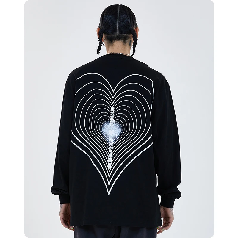 

Corrugated love printing couple T-shirt oversized women Men's clothes Harajuku Hiphop streetwear High street Gothic tee zhuchao