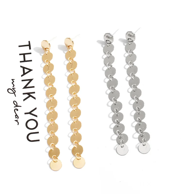 

Korean Fashion Tassel Earrings Tide Personality Temperament Trend Metal Small Round Long Earrings Women Simple Earrings