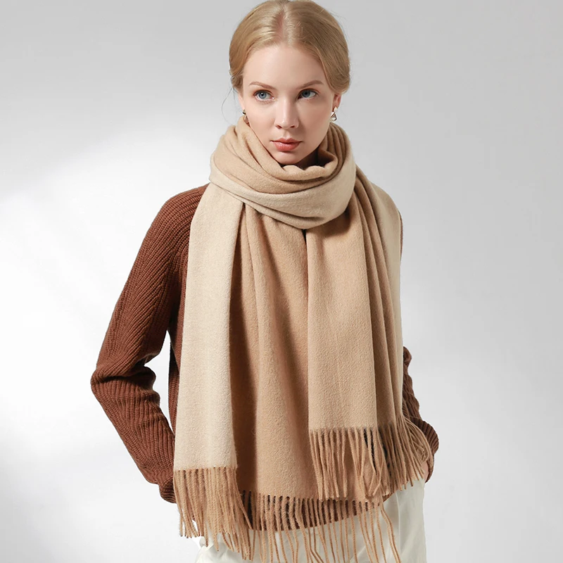 

Women 100% Lamb Wool Scarves Reversible Echarpe Warm Cashmere Shawls and Wraps for Ladies Solid Winter Fine Wool Scarfs Foulard