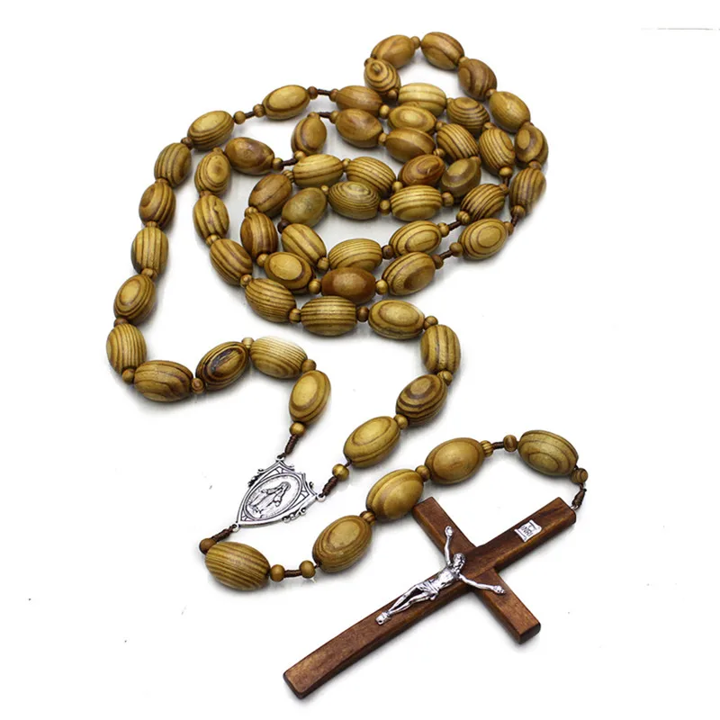 

New Tape Festival Indoor Wall Mountable Wooden Beads Religious Catholic Decorations Rosary Pendant Necklace