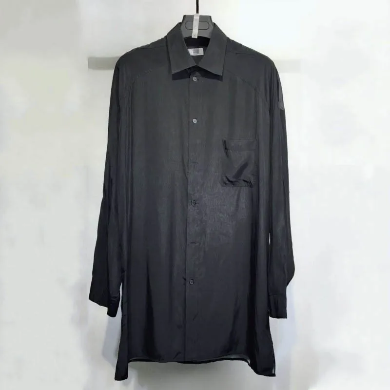 Рубашка мужская длинная свободного покроя из натурального шелка с принтом в