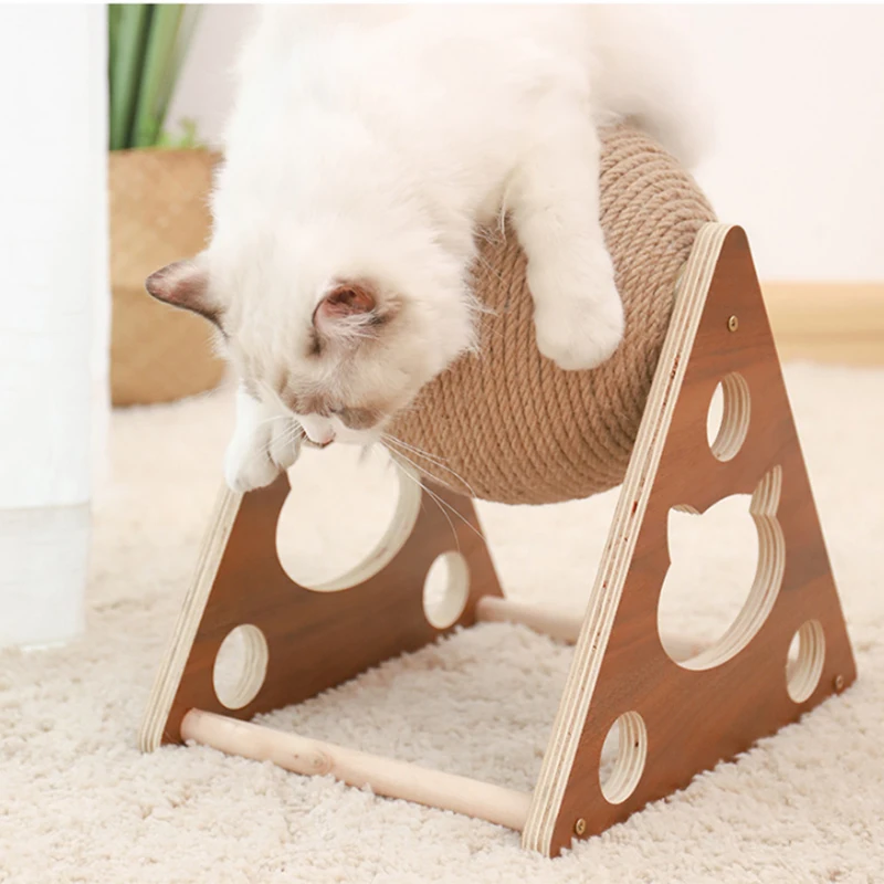 

Cat Chew Toy Sisal Rope Ball Pet Interactive Play Toy Scratching Tool Assembly Wood Shelf Trainning Device