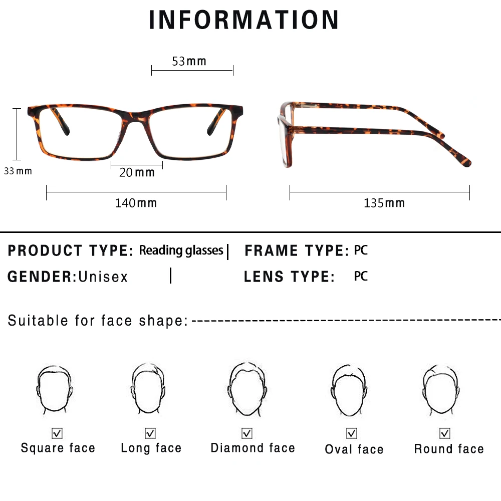 

Turzing Unisex Fashion Square Anti- blue Reading Glasses Suitable for Business Faces+0.5 +1.0 +1.5 +2.0 +2.5 +3.0 +3.5 +4.0