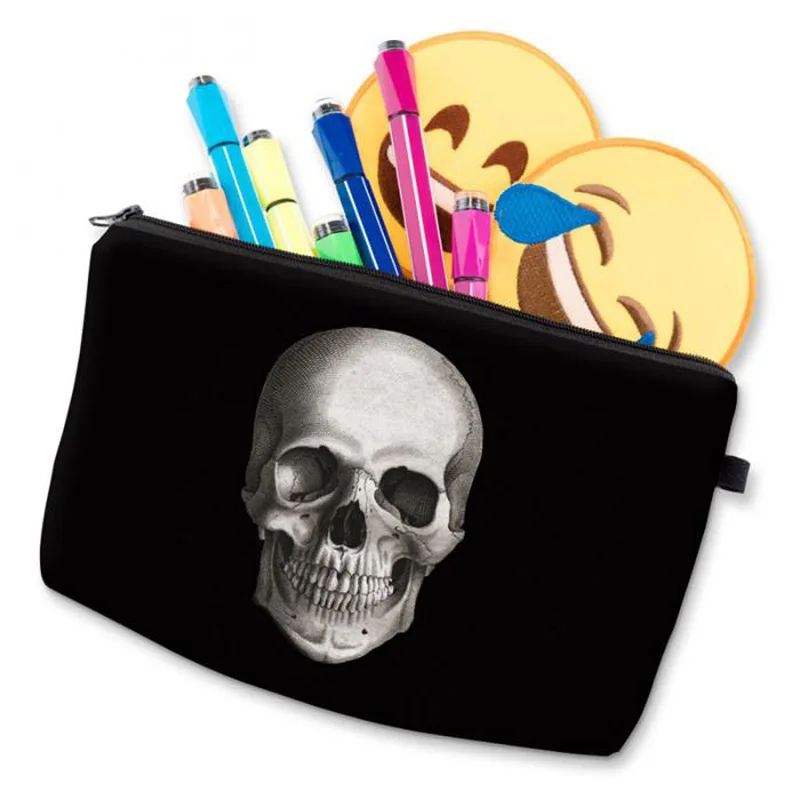 Cool Zipped Skeleton Skull Printing Makeup Organizer Storage Bags Fashion Men Women Travel Cosmetic Bag Beauty | Багаж и сумки