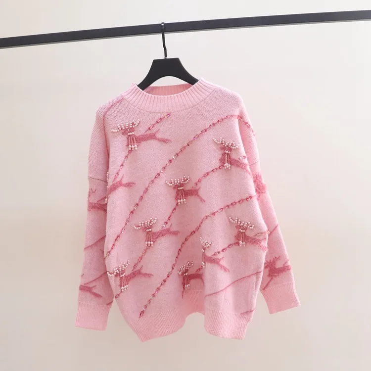 

Sweater Girl Sweet and Lovely. Korean Japanese Beaded Heavy Sweater Is Loose and Worn Outside.Small and Versatile