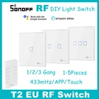 SONOFF T2 EU Smart RF 433APPсенсорное управление настенный светильник ключатель света 1 2 3 Gang настенный сенсорный выключатель управление умным домом ler с Alexa
