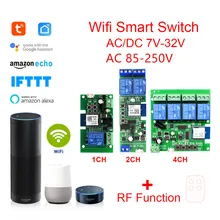 Tuya Smart Remote Control Wireless Wifi Switch Module 1/2/4CH DC 7-32V 5V 12V 24V 220V RF Receiver 10A wifi Relay For Alexa DIY