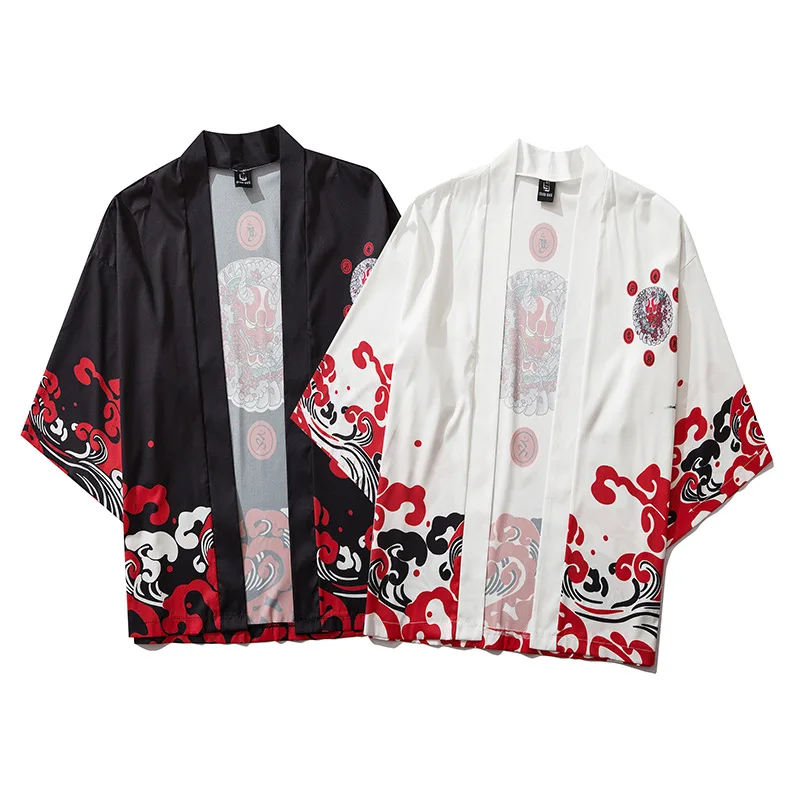 Японское кимоно с демоном мужская рубашка кардиган Yukata Man Haori Obi одежда