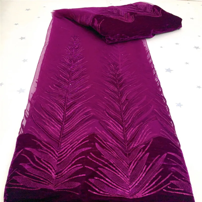 

French net lace fabric women dresses royal blue pattern and golden branches with sequins good quality Tulle La XZ125-36